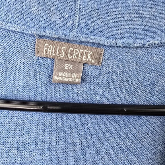 Falls Creek 2X Open Front Blue Cardigan Sweater Cotton/Viscose - Picture 3 of 7